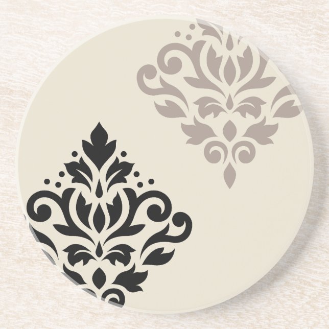 Posavasos Desplazamiento Damask Art I Crema de tazas negras (Frente)