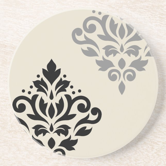 Posavasos Desplazar el arte Damask I Crema gris negro (Frente)