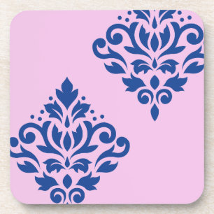 Posavasos Desplazar el arte de Damask I azul sobre rosa