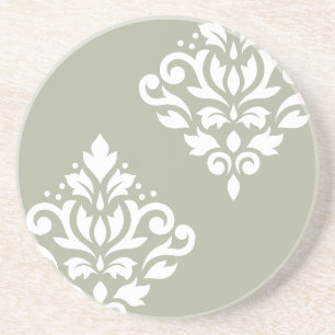 Posavasos Desplazar el arte de Damask I blanco en verde
