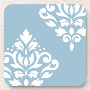 Posavasos Desplazar el arte de Damask I blanco sobre azul cl