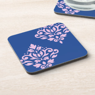 Posavasos Desplazar el arte de Damask I rosado en azul