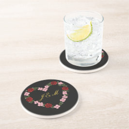 Posavasos Dessous de verre en grès noir avec un cœur rose
