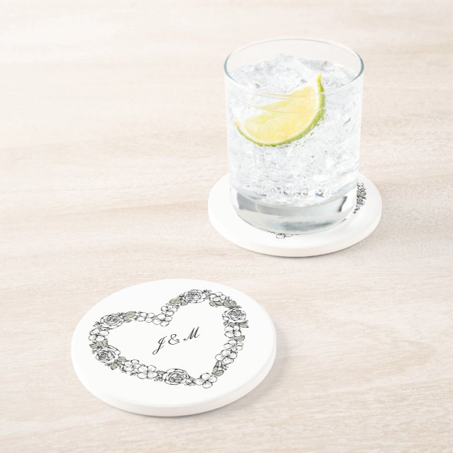 Posavasos Dessous de verre en grès noir et blanc coeur (Lado)
