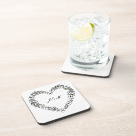 Posavasos Dessous de verre en plastique noir et blanc coeur 