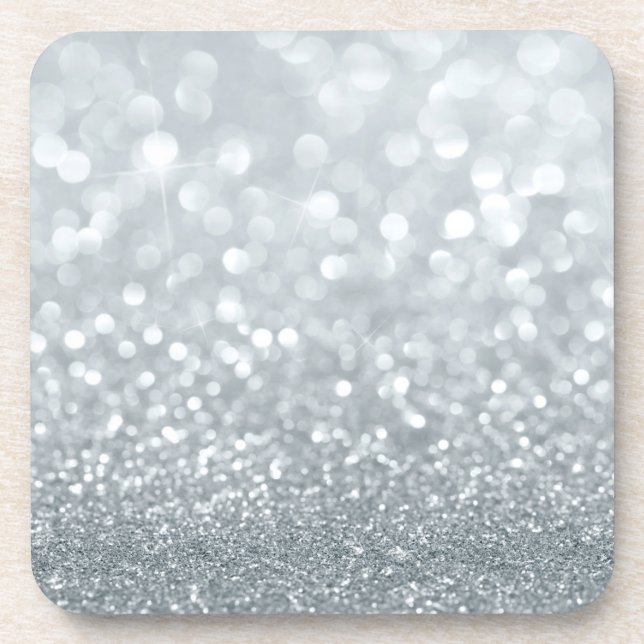 Posavasos Destello Glamuroso de Brillo Plateado Blanco con E (Frente)
