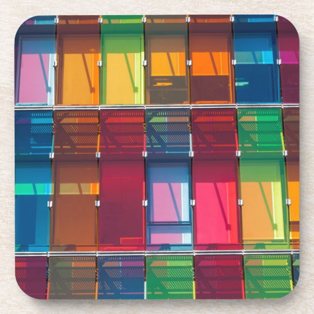Posavasos Detalle de edificio comercial multicolor (Frente)