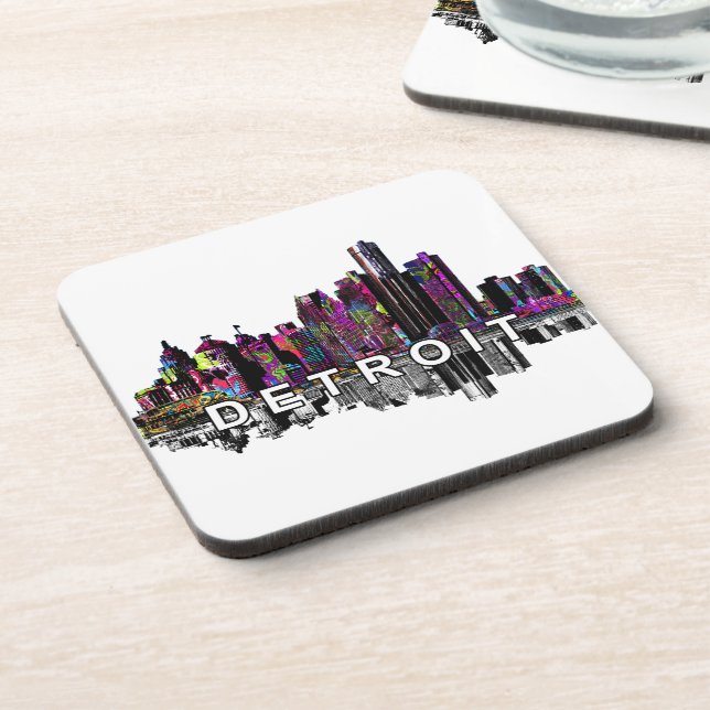 Posavasos Detroit skyline in graffiti  Beverage Coaster (Lado Izquierdo)
