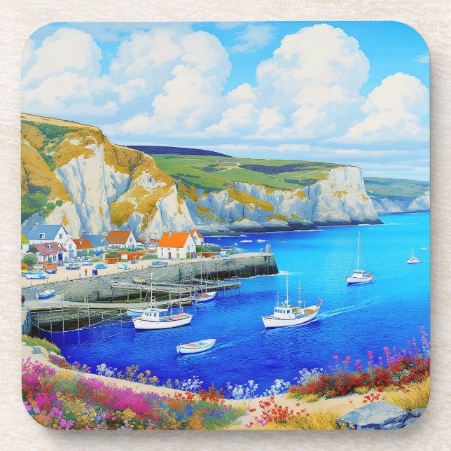 Posavasos "Devon Harbour Dreamscape" - Un paisaje marino ing (Frente)