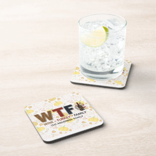 Posavasos Día de Acción de Gracias Familia Pavo Vino WTF Div