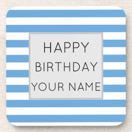 Posavasos Día De Aniversario Feliz Con Rayas Azules Y Blanca