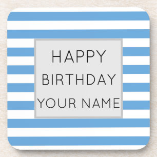 Posavasos Día De Aniversario Feliz Con Rayas Azules Y Blanca