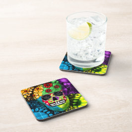 Posavasos Día de la Calavera del Azulejos Verde Floral Muert