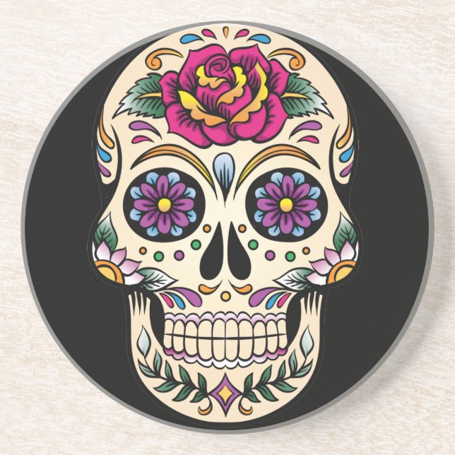 Posavasos Día de la Calavera Muerta con Rosa (Frente)
