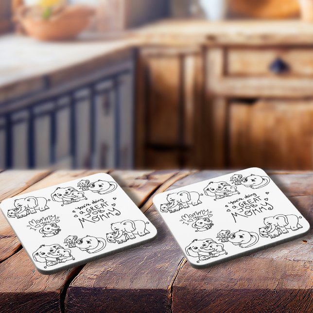 Posavasos Día de la madre y la Mamá del elefante (Elephant Mum & Me Mother's Day Beverage Coaster)