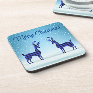 Posavasos Día de la Nieve con reno azul tostado
