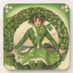 Posavasos Día de San Patricio vintage, corona con muchacha i