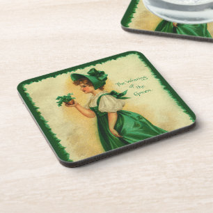 Posavasos Día de San Patricio vintage: Muchacha vistiendo ve