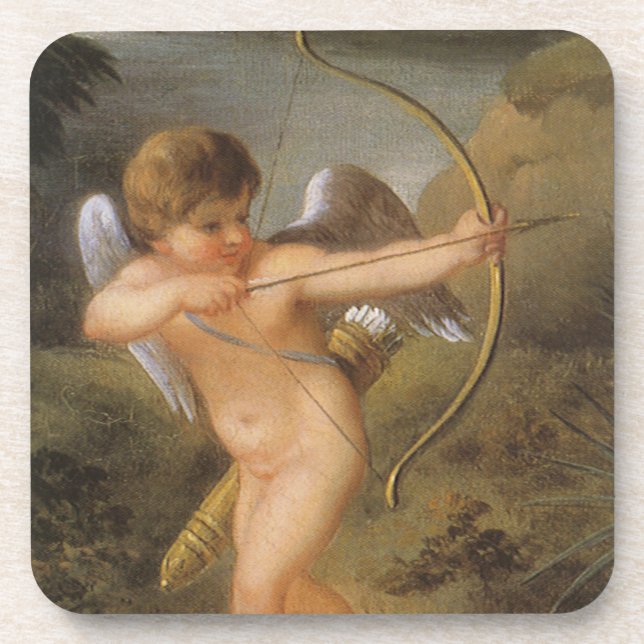 Posavasos Día de San Valentín antiguo, Cupido con arco y fle (Frente)