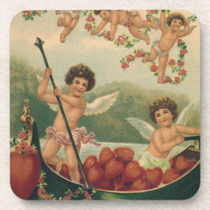 Posavasos Día de San Valentín antiguo, querubines victoriano