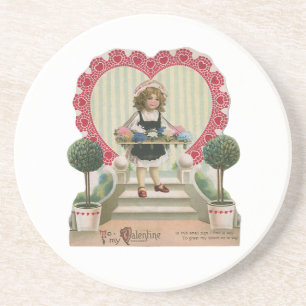 Posavasos Día de San Valentín Antiguo y Bonito, Niña con Flo
