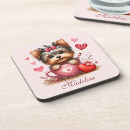 Posavasos Día de San Valentín Cute Yorkshire Terrier Dog