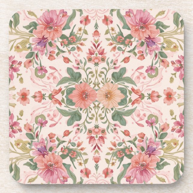 Posavasos Día de San Valentín, patrón de hermosas flores ros (Frente)