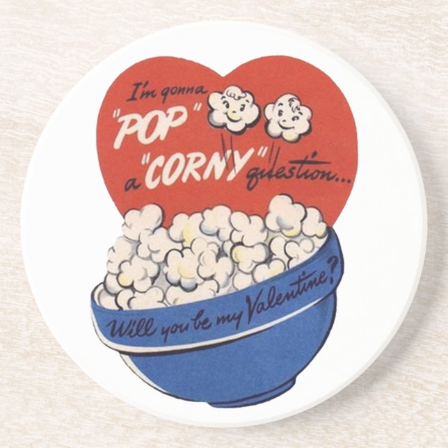 Posavasos Día de San Valentín retro, palomitas de maíz, una  (Frente)