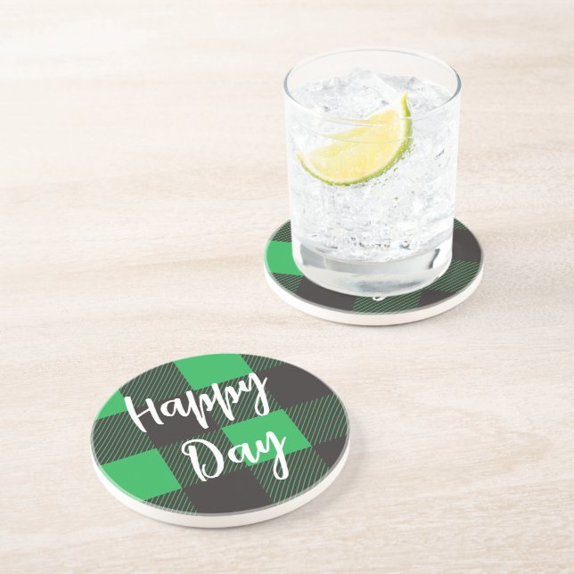 Posavasos Día feliz del patrón verde plasmado (Lado)