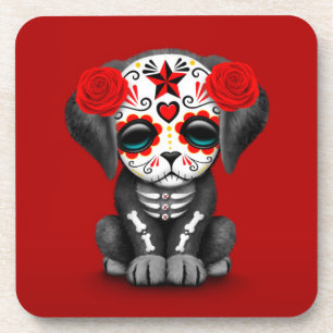 Posavasos Día rojo lindo del perro de perrito muerto