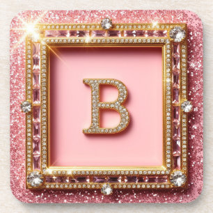 Posavasos Diamante Inicial B Purpurina Dorada Marco Monogram