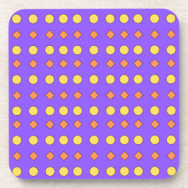 Posavasos Diamantes naranjas y círculos amarillos sobre púrp