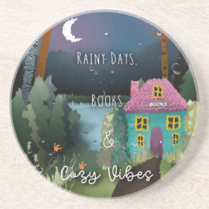 Posavasos Días lluviosos, libros y acogedores videos pintado