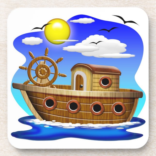 Posavasos Dibujo animado del barco de pesca (Frente)