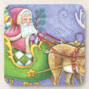 Posavasos Dibujo animado lindo Papá Noel Navidad Trineo Reno