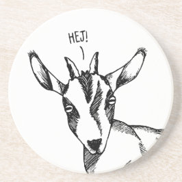 Posavasos Dibujo blanco y negro de cabra pequeña que dice "¡