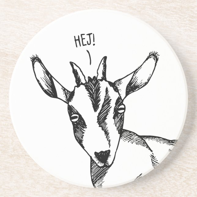 Posavasos Dibujo blanco y negro de cabra pequeña que dice "¡ (Frente)