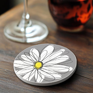 Posavasos Dibujo caprichoso de margarita - Gris y Amarillo