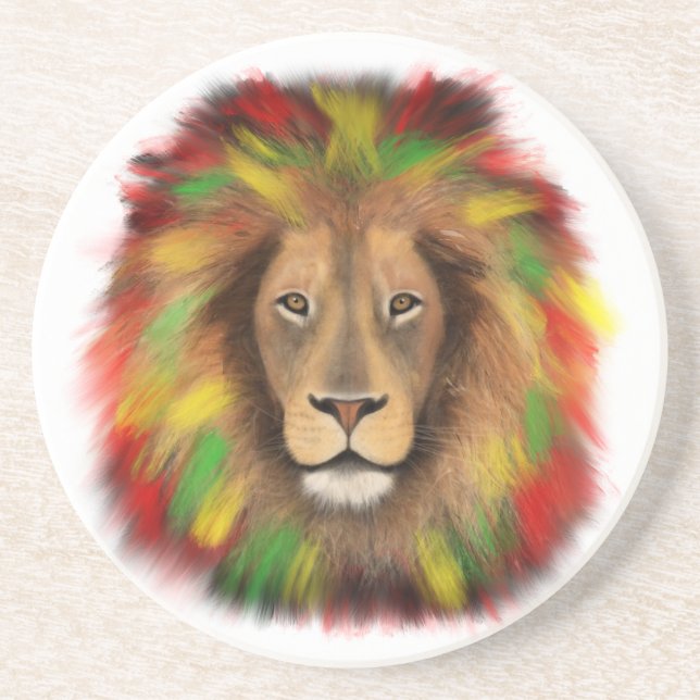 Posavasos Dibujo de cabeza de león Rasta rojo amarillo verde (Frente)