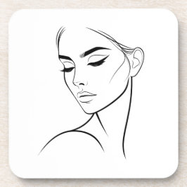 Posavasos Dibujo de cara de una mujer de línea nº3