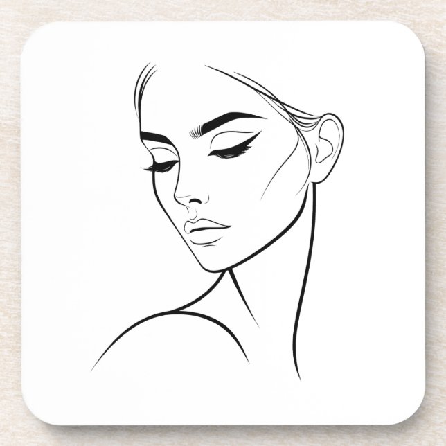 Posavasos Dibujo de cara de una mujer de línea nº3 (Frente)