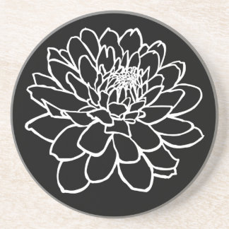 Posavasos Dibujo de crisantemo - Blanco sobre negro