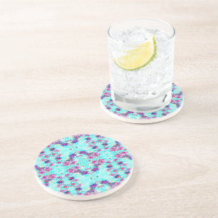 Posavasos Dibujo de Flor Morada de Niña Bonita sobre Azul Ac