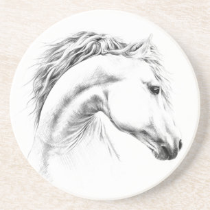 Posavasos Dibujo de lápiz de retrato de caballo Arte ecuestr