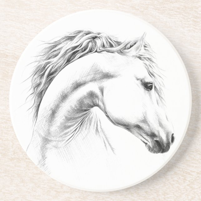 Posavasos Dibujo de lápiz de retrato de caballo Arte ecuestr (Frente)