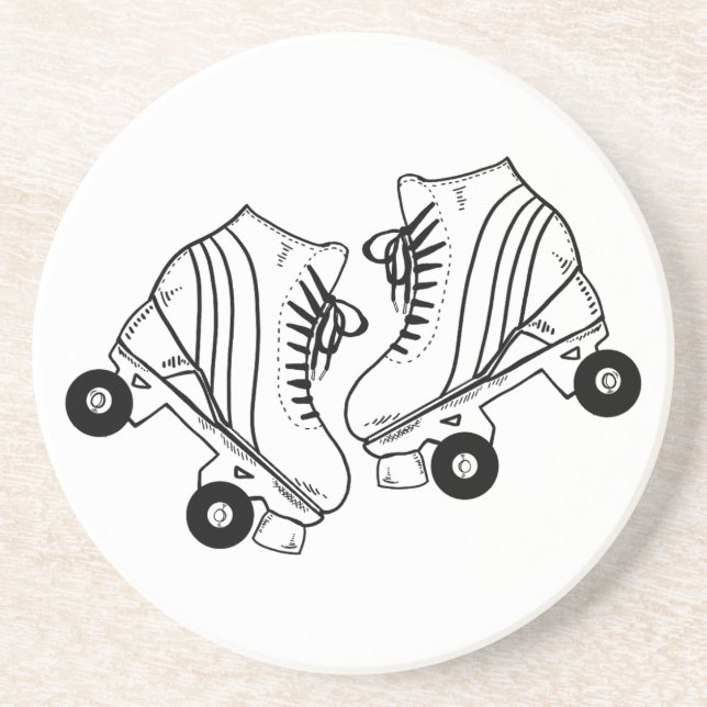 Posavasos Dibujo De Patines minimalistas De Color Negro Y Bl (Frente)