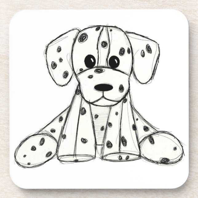Posavasos Dibujo de perros rellenos dálmatas esquema simple  (Frente)