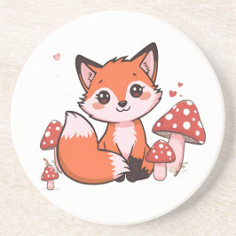 Posavasos Dibujo de zorro Kawaii lindo con hongos