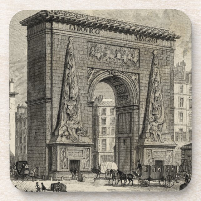 Posavasos Dibujo del monumento de Porte Saint-Denis (Frente)