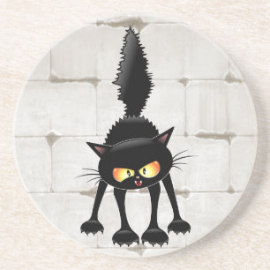 Posavasos Dibujo divertido y fiero de gato negro 